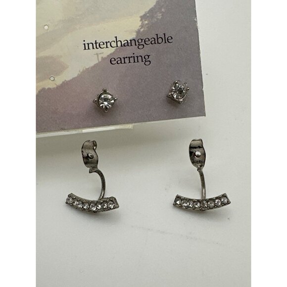 Interchangeable Ear Jacket Silver Tone Rhinestone Earrings Cuff Stud Fashion - Picture 6 of 7
